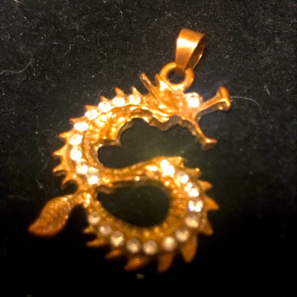 Vintage copper colored rhinestone dragon pendant